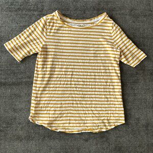 LOFT Ann Taylor Mustard Yellow Striped Layering T-Shirt Tee Top - M